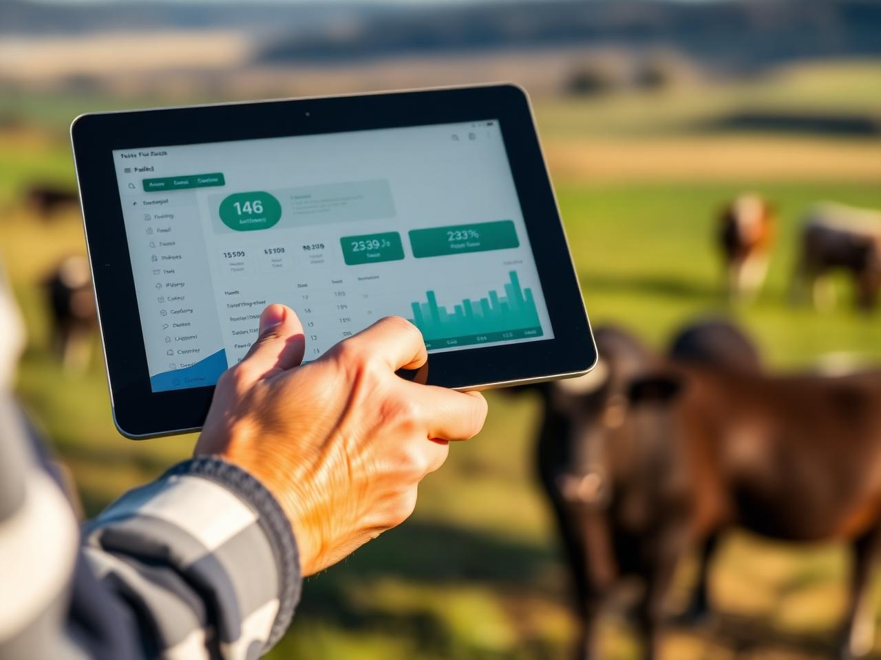 Tablet com painel de pecuária de precisão